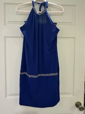 Sleeveless Halter Cocktail Dress in Royal Blue with Embellished Trim New no Tag